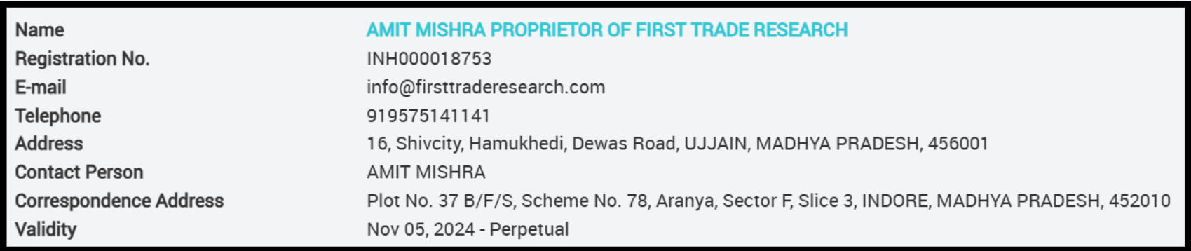 First trade research sebi registration