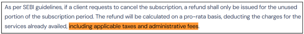 Global Vision Research refund policy clause mentioning pro-rata refund calculations.