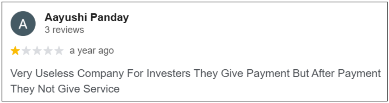 Aayushi Panday one-star Google review of Global Vision Research