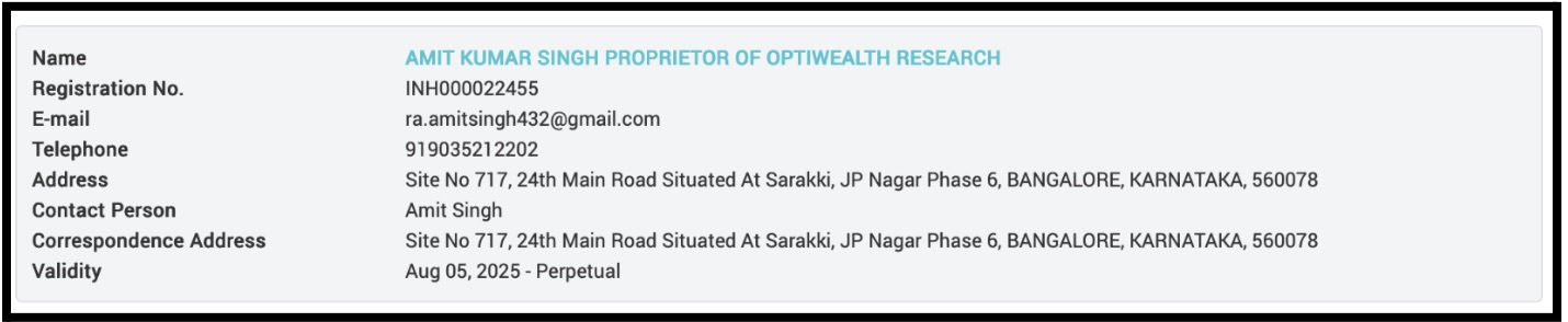 Optiwealth Research SEBI Registration Details