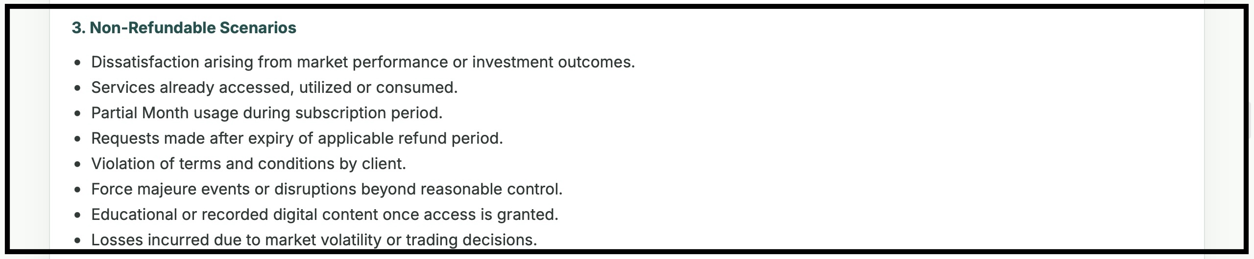 Wealth Consultant refund policy clause