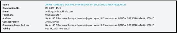 BullStockIndia SEBI Registration Certificate BullStockIndia SEBI Registration