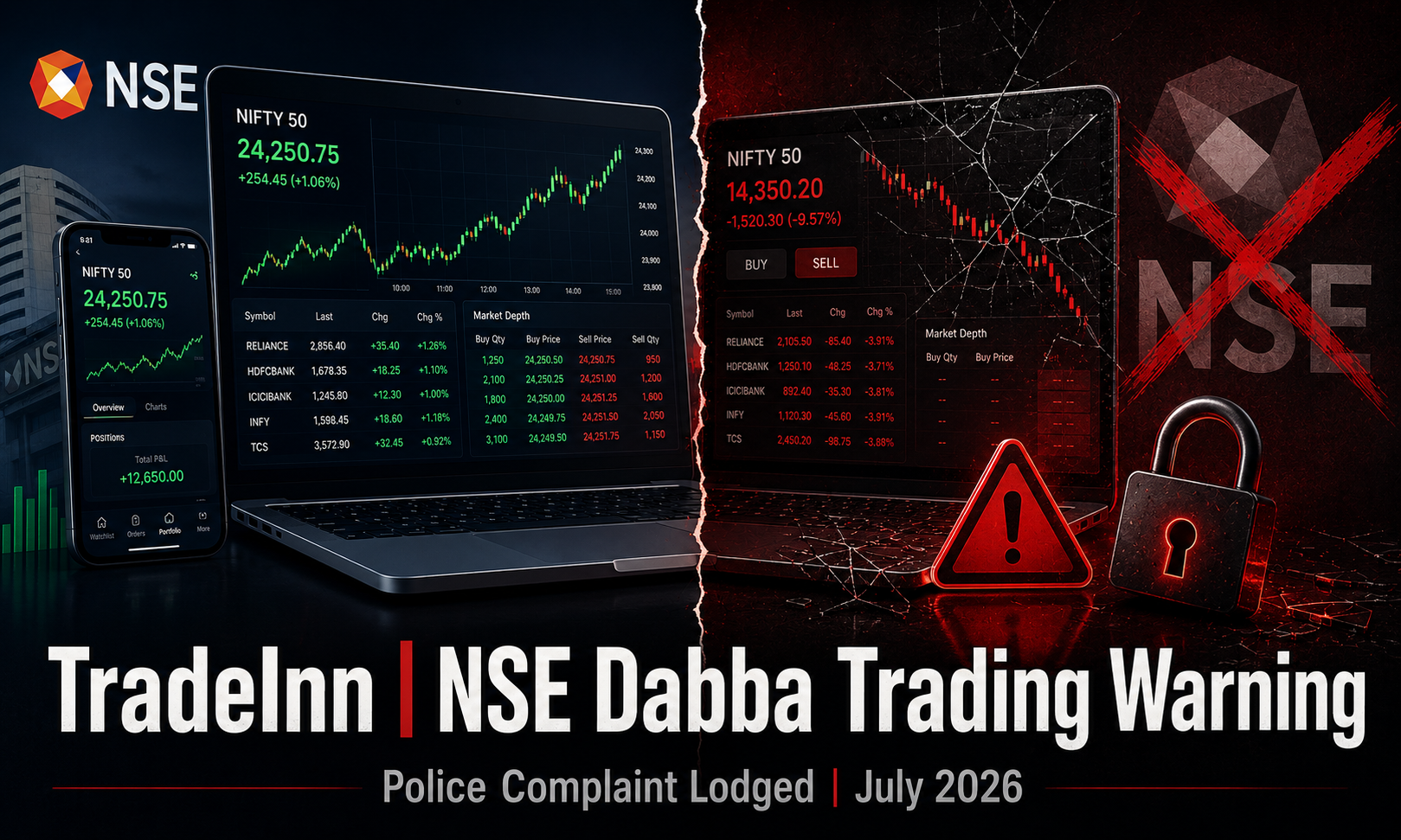 NSE caution notice against TradeInn dabba trading operation July 2026