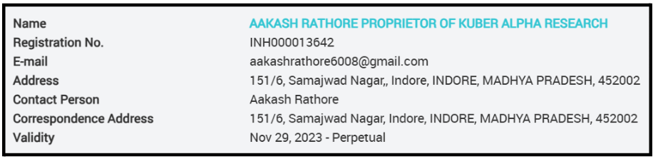 is aakash rathore sebi registered
