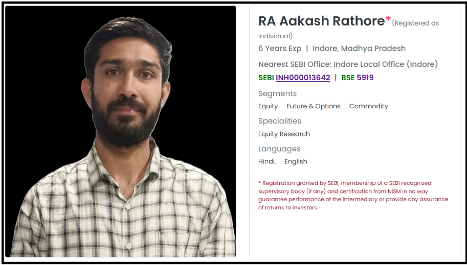 SEBI registration record for Aakash Rathore, Proprietor of Kuber Alpha Research, showing registration number INH000013642