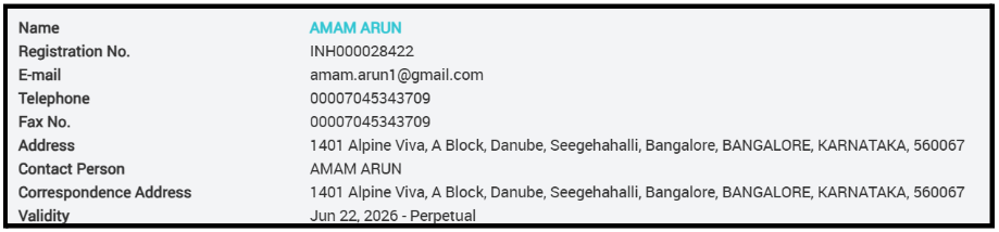 Amam Arun sebi registration