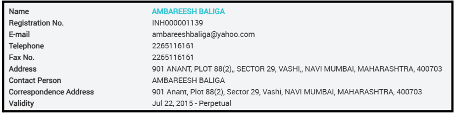 is ambareesh baliga sebi registered