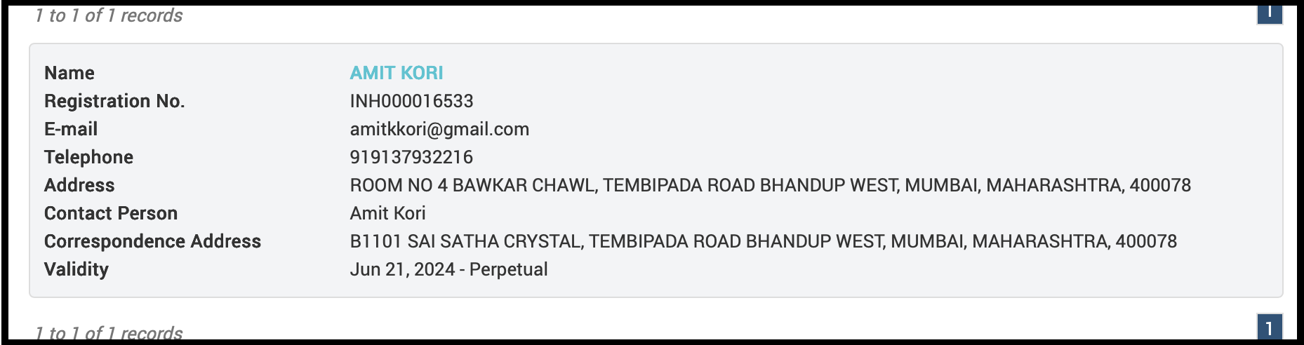 amit kori sebi registration