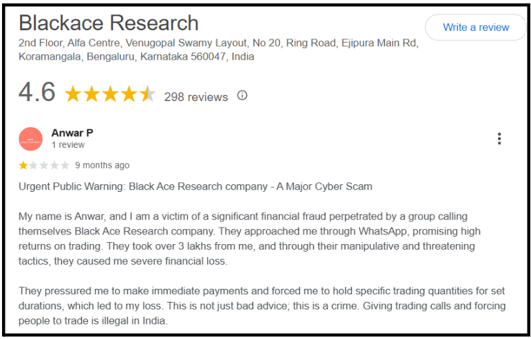 BlackAce Research Reviews