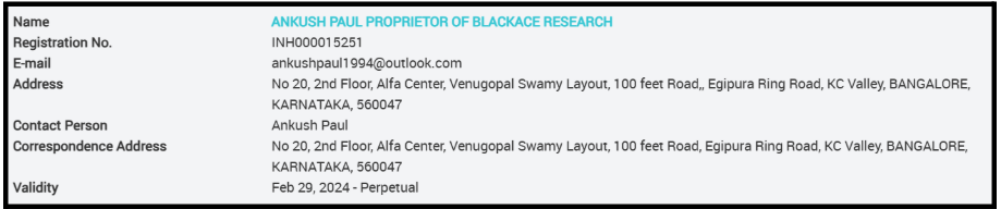 is blackace research sebi registered