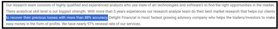 delight financial services misleading claims