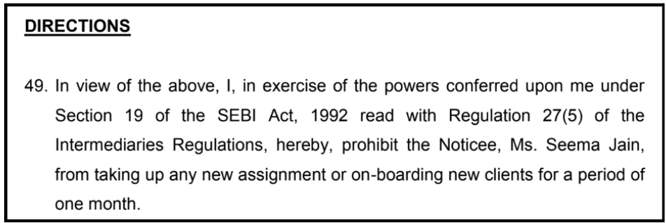 Concluding section of the SEBI Order against Seema Jain