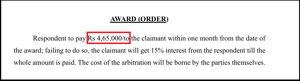 NSE arbitration award order directing refund to claimant within required timeframe