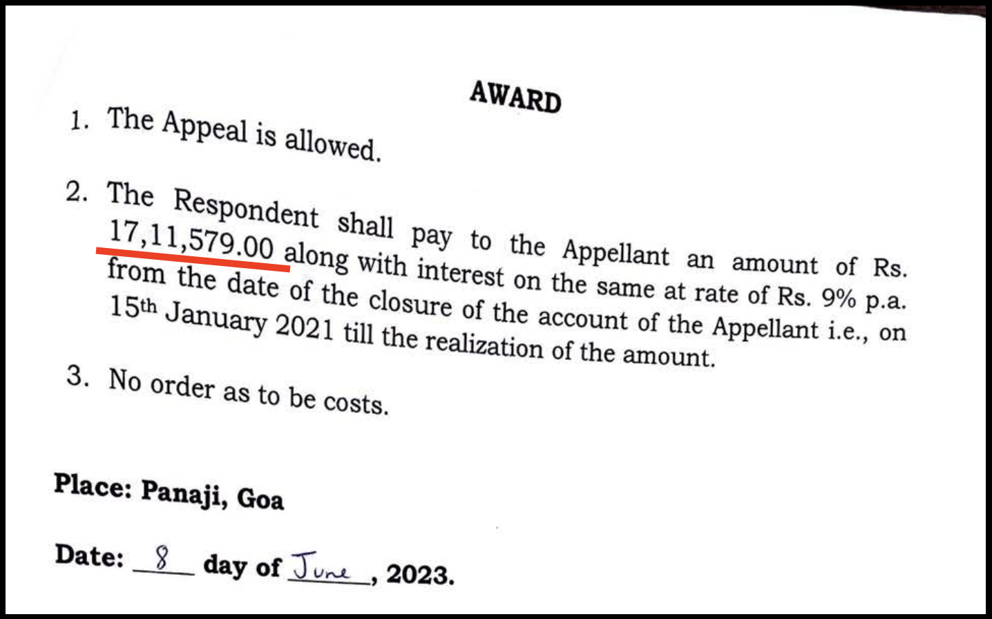 NSE Arbitration Award Order Copy - ₹17.11 Lakh Sharekhan Recovery