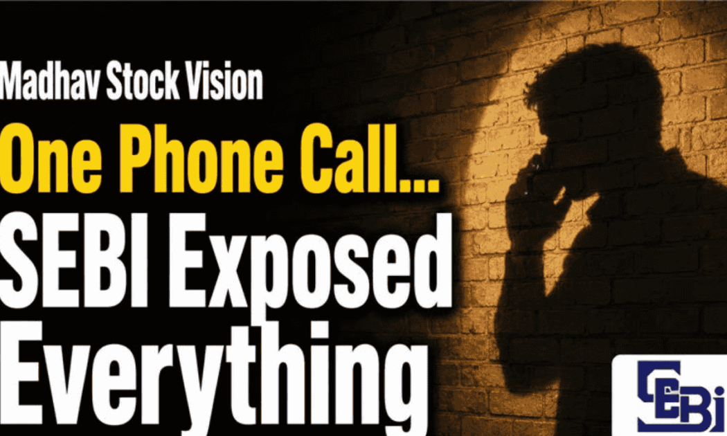 Google Discover thumbnail showing a phone call shadow on a brick wall with the text "Madhav Stock Vision One Phone Call, SEBI Exposed Everything.