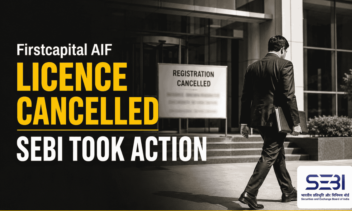 Graphic overlay announcing SEBI order cancelling Firstcapital AIF registration