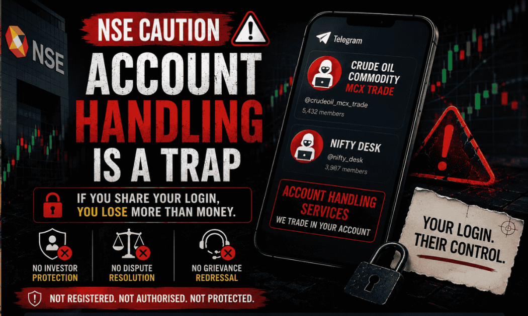 NSE caution notice warning highlighting that illegal trading account handling telegram channels.