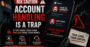 NSE caution notice warning highlighting that illegal trading account handling telegram channels.