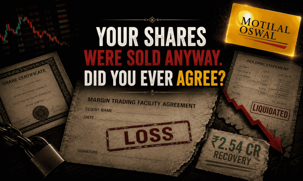 Motilal Oswal wrongful liquidation arbitration case highlighting ₹2.54 Cr recovery and lack of client agreement