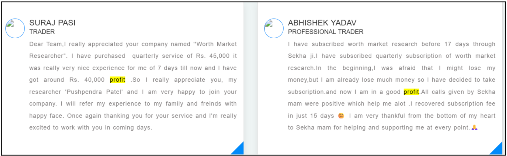 Worth Market Research testimonials