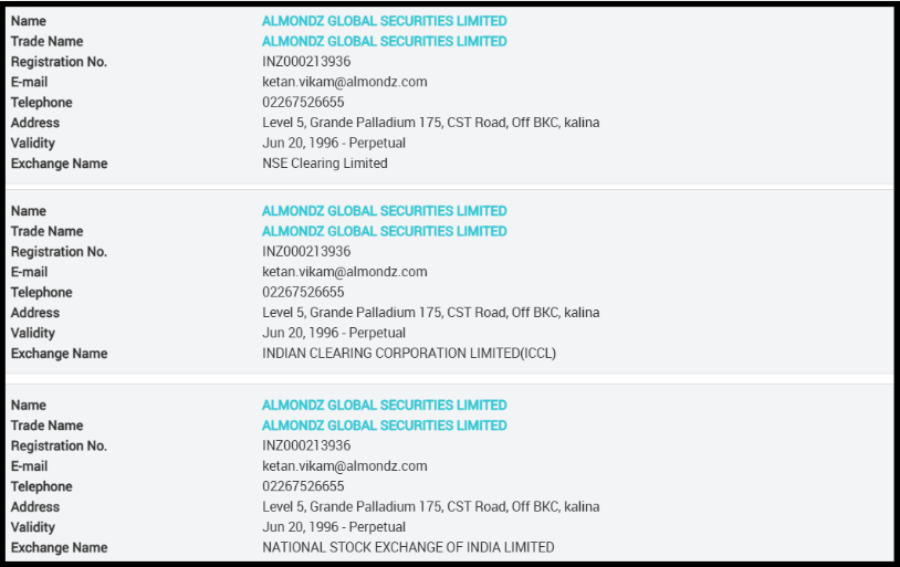 almondz global securities limited sebi details