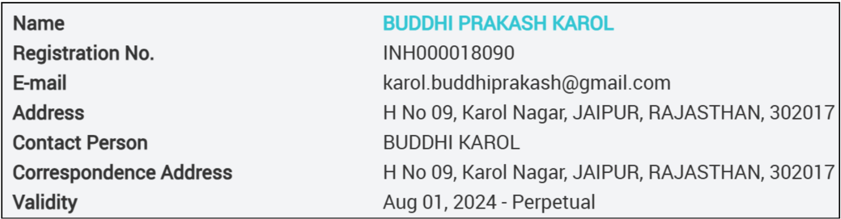 buddhi prakash karol sebi registration