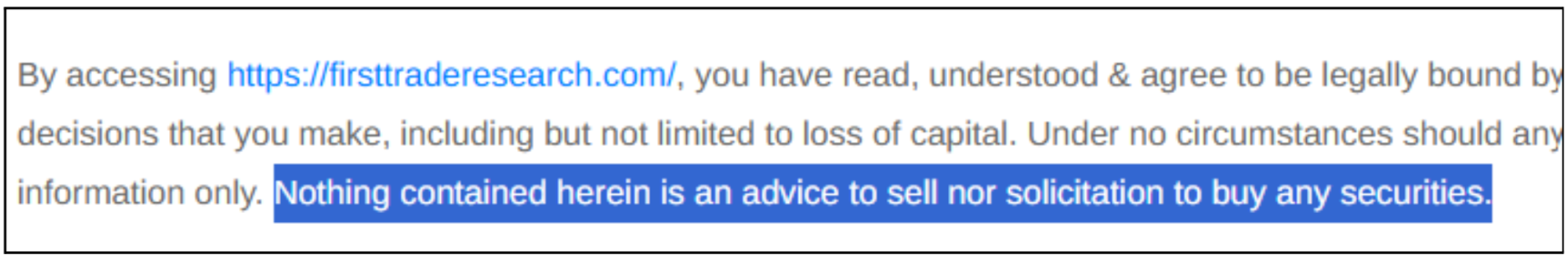 first trade research disclaimer