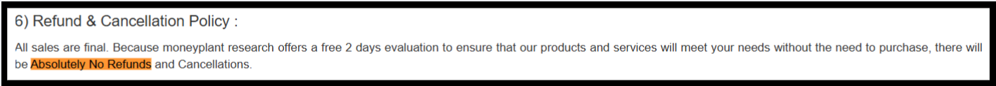 moneyplant research terms of use absolutely no refunds and cancellations clause