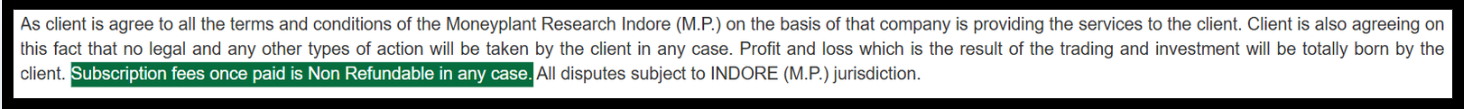 moneyplant research subscription fees non refundable clause