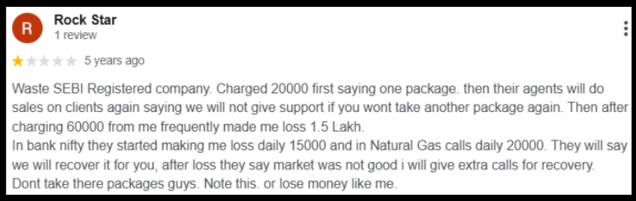 Moneyplant Research Google review describing Rs 60,000 demanded under threat of losing support