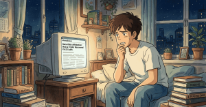 Studio Ghibli style illustration of a worried young trader staring at a computer screen displaying the headline "Moneylicious Securities Arbitration: How a Trader Recovered ₹4.53 Lakh".