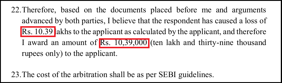 NSE arbitration award snippet ordering Zerodha to compensate trader for unauthorized RMS square-off