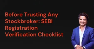 SEBI registration verification checklist showing important steps investors should follow before trusting a stockbroker in India.