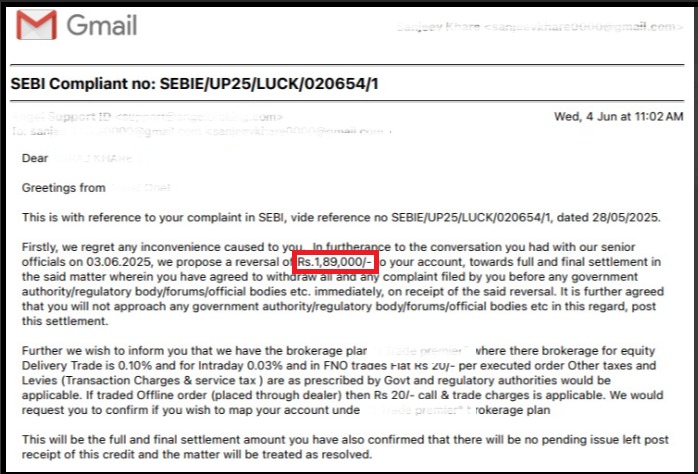 Written admission email from sub-broker franchisee acknowledging fault in single-day brokerage churning case