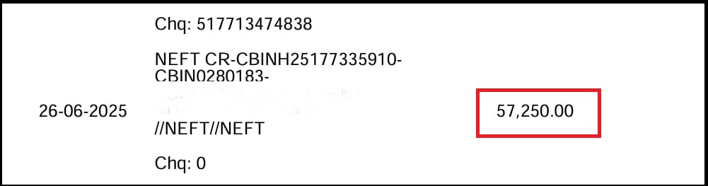 Proof of refund bank transfer transaction showing partial recovery of funds for Gouranga Behera