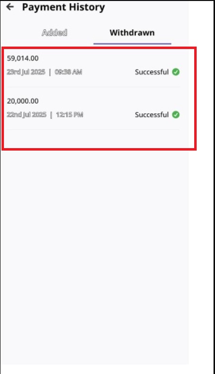 Screenshot showing successful recovery of ₹79,000 and total refunded amount.