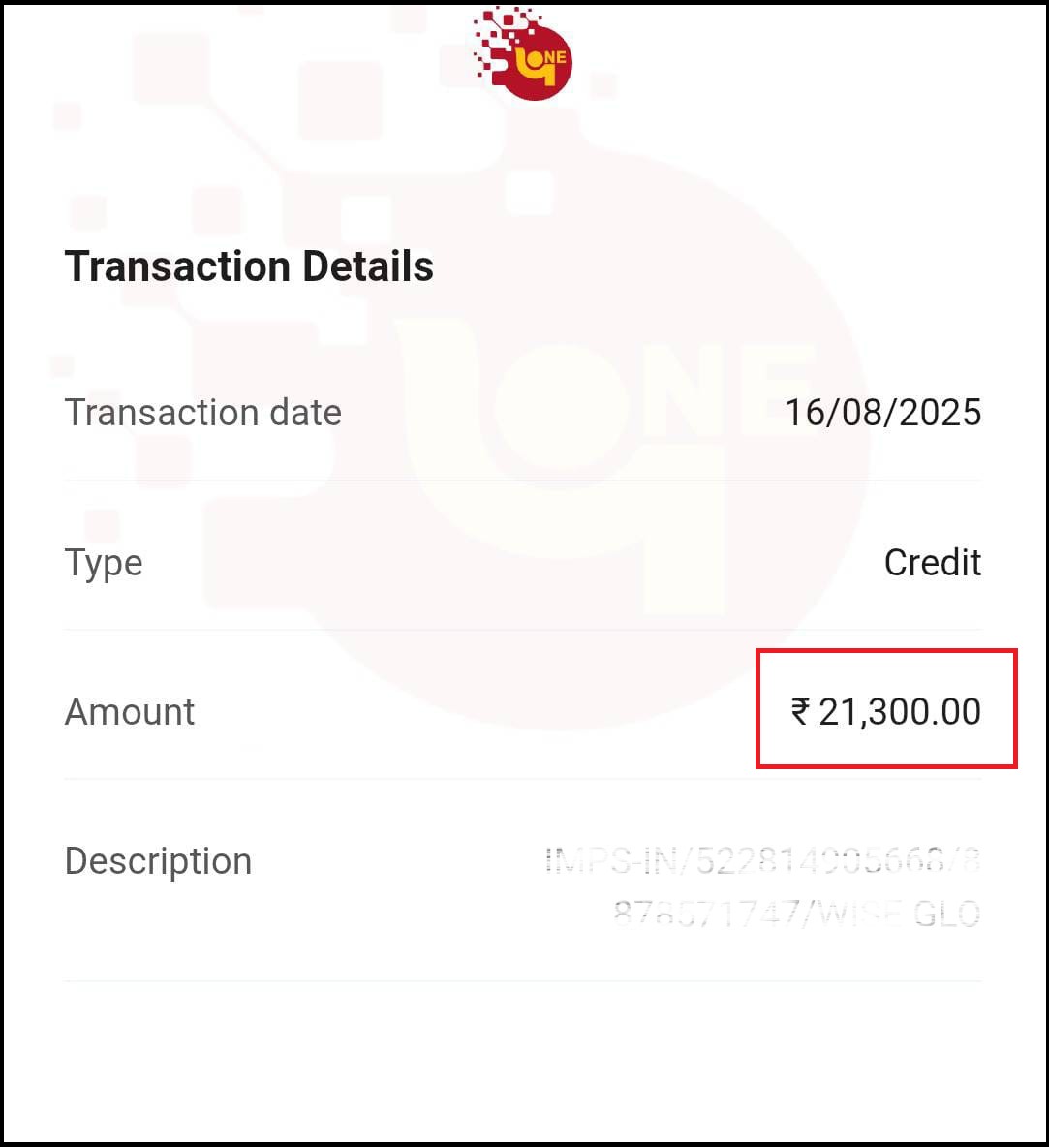 Bank transaction receipt showing ₹21,500 recovery refund to Deepesh secured by Fraud Free team