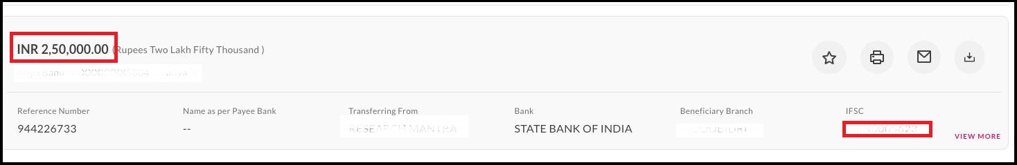 Settlement document showing ₹2,50,000 fee recovery confirmation