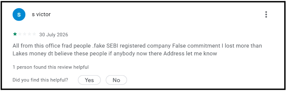 Google reviewer s victor claim on "Fake SEBI registered company"
