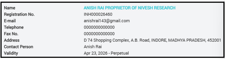 Nivesh Research SEBI Registration Details