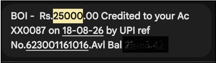 ₹25,000 Advisory Fee Refund Credit SMS Proof