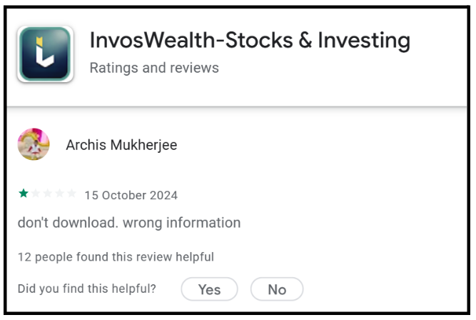 InvosWealth App Play Store Review Alleging Wrong Information