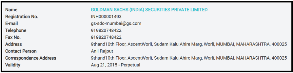 goldman sachs sebi registration