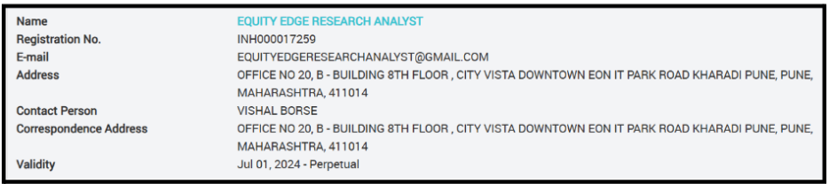 equity edge research analyst sebi registration details