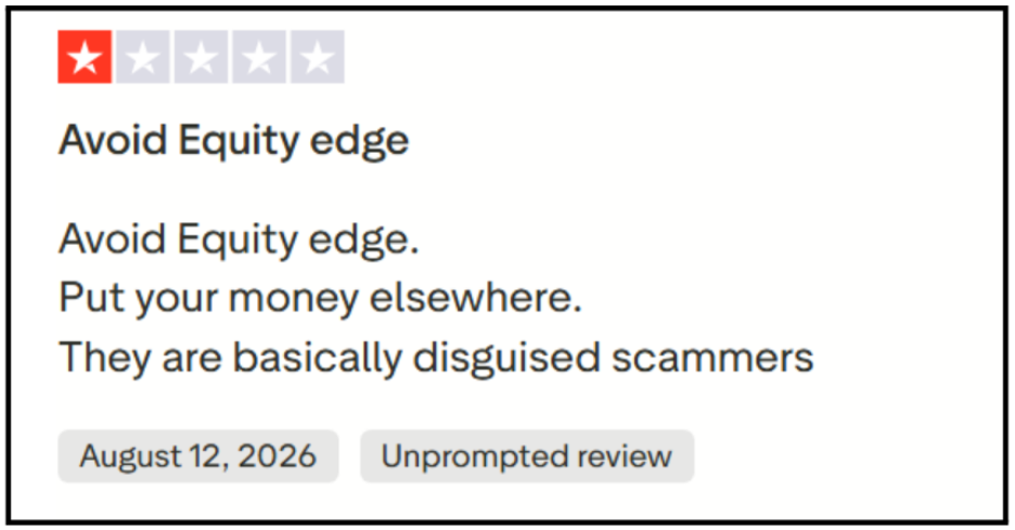 Equity Edge Avoid Scammers 1-Star User Review