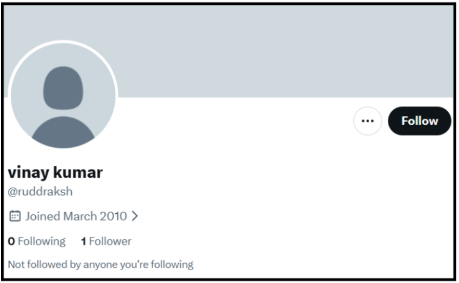 Unknown person twiiter link on Ruddraksh Research website