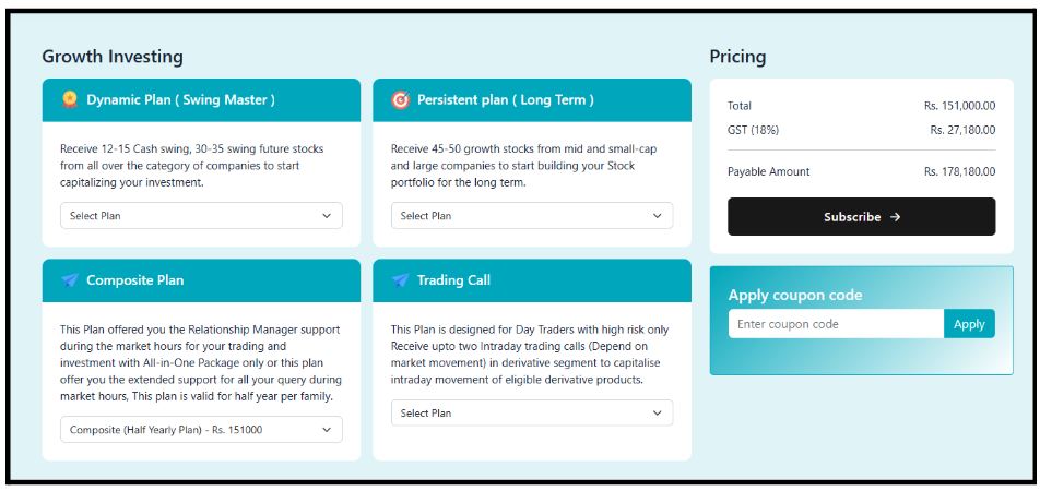 Growth Vista Research Pricing Plans