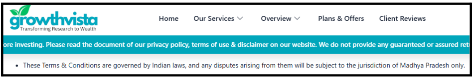 Growth Vista Research Terms and Legal Jurisdiction Notice