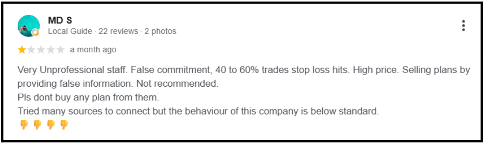MD S Growth Vista Research 1-Star Google Review