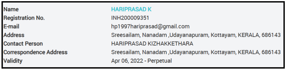 SEBI Research Analyst registration details for Hariprasad K